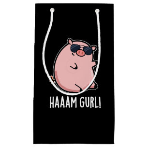Sacola Para Presentes Pequena Haaaam Gurl Funny Pig Dark BG