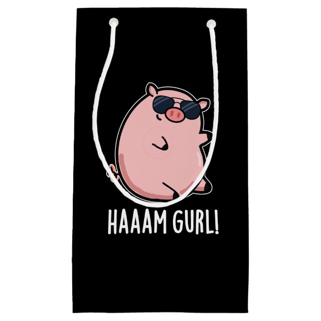 Sacola Para Presentes Pequena Haaaam Gurl Funny Pig Dark BG (Frente)