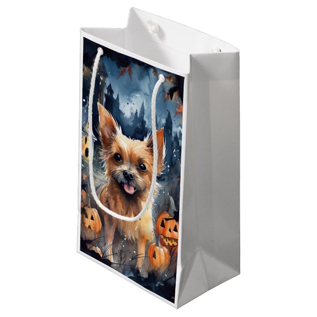 Sacola Para Presentes Pequena Halloween Australiano Terrier With Pumpkins Scary (Frente inclinada)