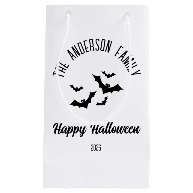 Sacola Para Presentes Pequena Halloween Black Bats Personalizado Nome Ano (Frente)