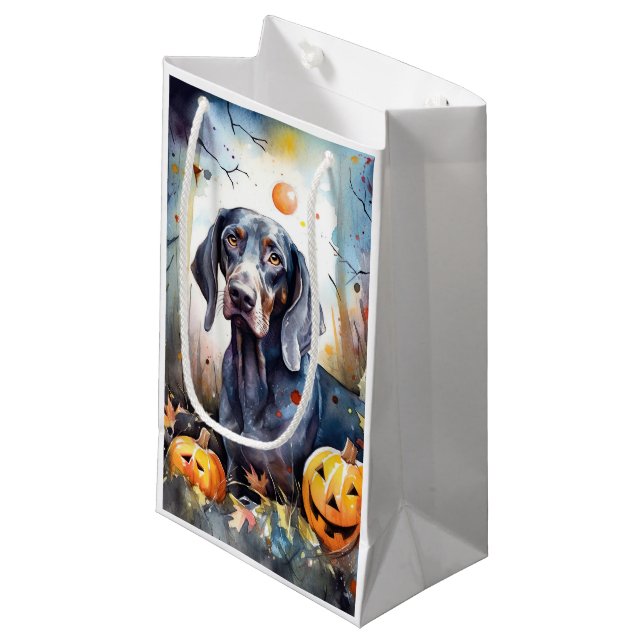 Sacola Para Presentes Pequena Halloween Bluetick Coonhound Com Pumpkins Assustad (Frente inclinada)
