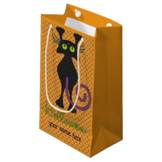 Sacola Para Presentes Pequena HALLOWEEN Doce ou Travessura Com Um Gato Preto