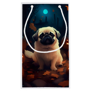 Sacola Para Presentes Pequena Halloween Pekingese Com Pumpkins Assustado