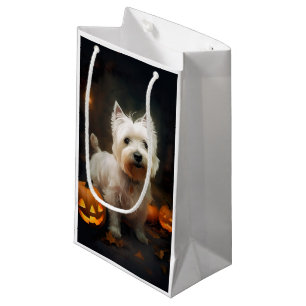 Sacola Para Presentes Pequena Halloween West Highland White Terrier Pumpkins