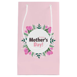 Sacola Para Presentes Pequena Happy Mother's Day  Pink Tulips