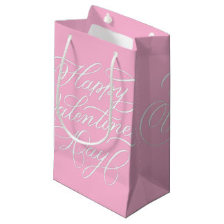 Sacola Para Presentes Pequena Happy Valentines Day Calligraphy Pink