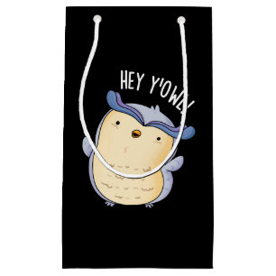 Sacola Para Presentes Pequena Hei Y'Owl Funny Owl Pun Dark BG