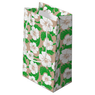 Sacola Para Presentes Pequena Hibiscus Floral Khaki Beige