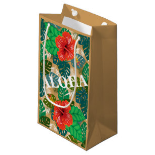 Sacola Para Presentes Pequena Hibiscus havaiano da folha da selva ALOHA