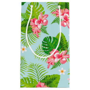 Sacola Para Presentes Pequena Hibiscus Palm - Saco de Presente Rosa