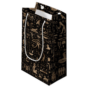 Sacola Para Presentes Pequena Hieroglyphs egípcios antigos - preto e ouro