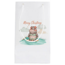 Sacola Para Presentes Pequena Hipopótamo de Surfe Biquíni Natal 
