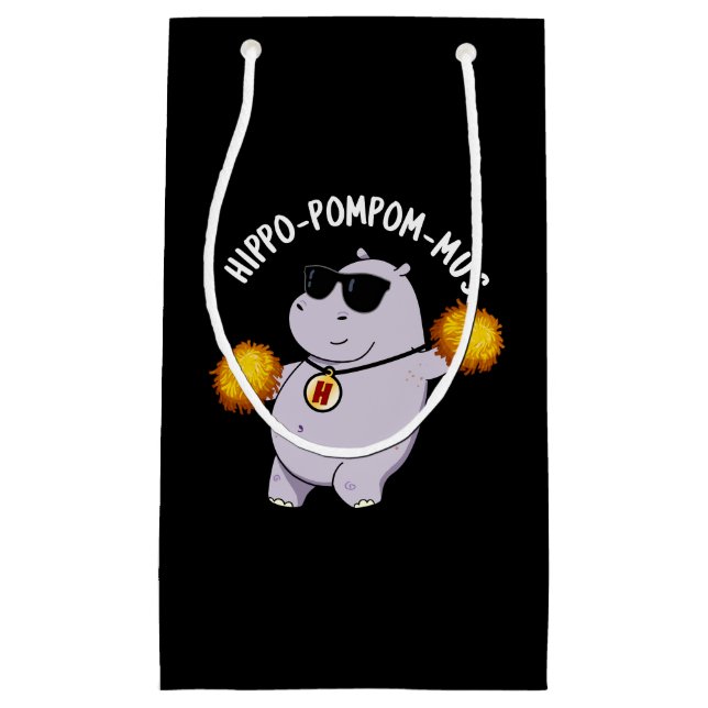 Sacola Para Presentes Pequena Hippo-pompom-mus Funny Animal Hippo Pun Dark BG (Frente)