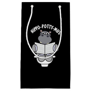 Sacola Para Presentes Pequena Hippo-potty-mus Funny Animal Hippo Pun Dark BG