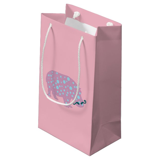 Sacola Para Presentes Pequena Hippopotamus Rosa Mustache Gift Bag (Verso inclinado)