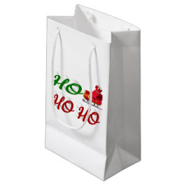 Sacola Para Presentes Pequena Ho Ho Ho Papais noeis Sleigh Christmas green scrip