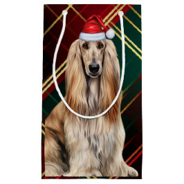 Sacola Para Presentes Pequena Holiday Afghan Hound Dog Holiday Plaid Christmas