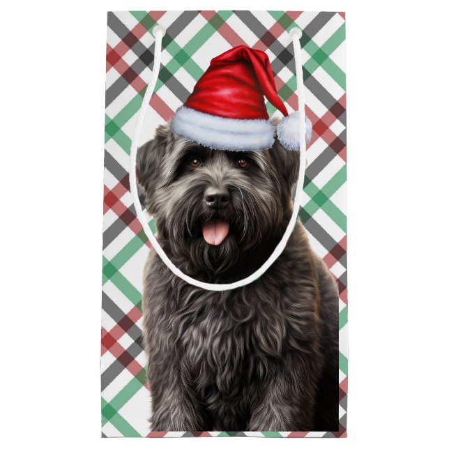 Sacola Para Presentes Pequena Holiday Bouvier e Festive Xadrez Natal (Frente)