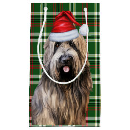 Sacola Para Presentes Pequena Holiday Briard Shepherd Dog Xadrez Verde Natal