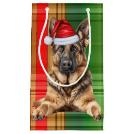 Sacola Para Presentes Pequena Holiday German Shepherd Dog and Plaid Christmas