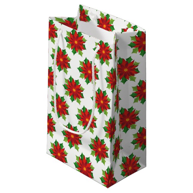 Sacola Para Presentes Pequena Holiday Gift Bag-Poinsettias (Frente inclinada)