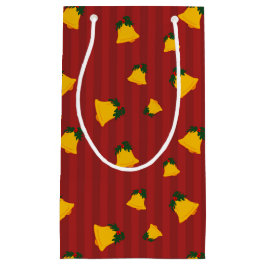 Sacola Para Presentes Pequena Holiday Red Gold Stripe Bells Christmas