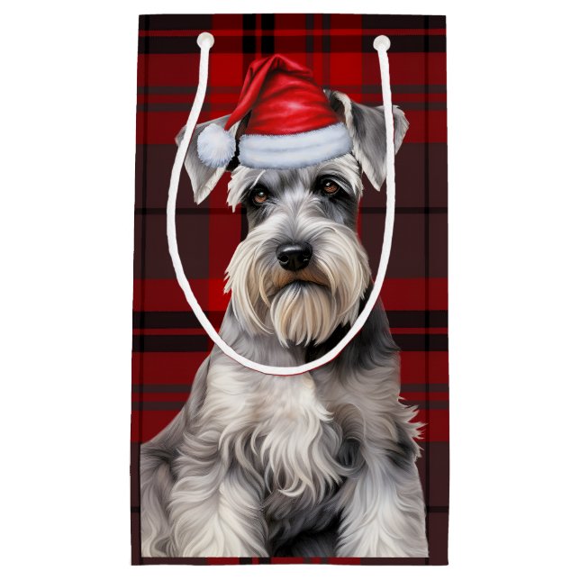 Sacola Para Presentes Pequena Holiday Schnauzer Dog Holiday Plaid Christmas (Frente)