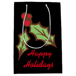 Sacola Para Presentes Pequena Holly Christmas Holiday Gift Bag