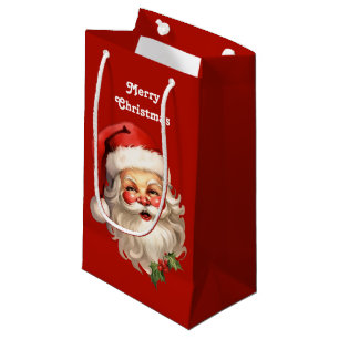 Sacola Para Presentes Pequena Holly Jolly Santa Claus Retro Natal