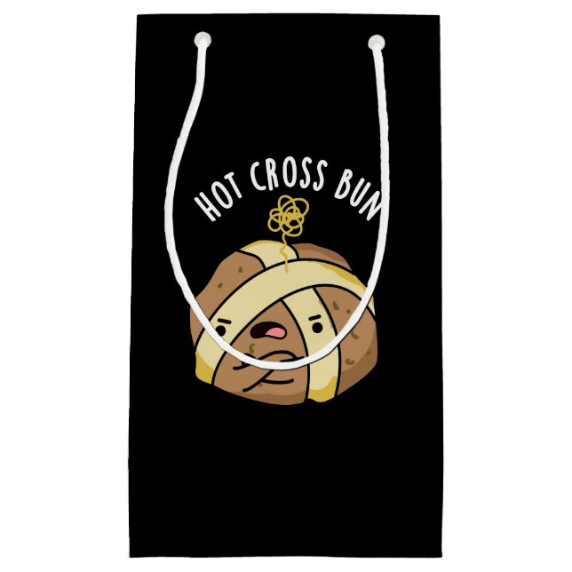 Sacola Para Presentes Pequena Hot Cross Bun Funny Comida Pun Dark BG (Frente)