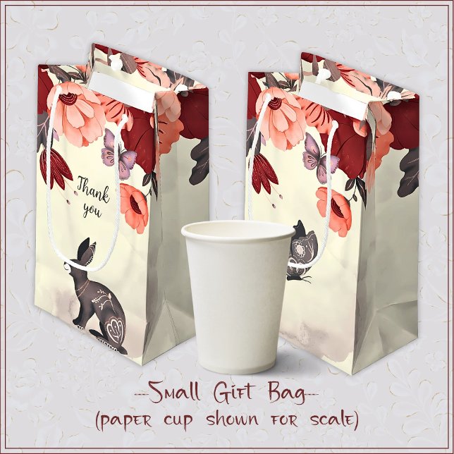 Sacola Para Presentes Pequena Hygge Folart Rabbit Butterfly Floral Birthday (Criador carregado)