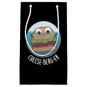 Sacola Para Presentes Pequena Ice-berg-er Funny Cheeseburger Pun Dark BG