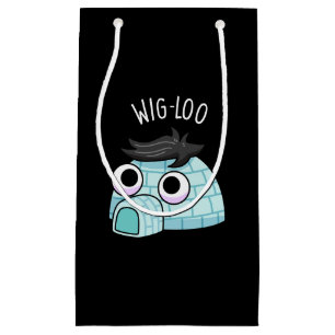 Sacola Para Presentes Pequena Igloo Engraçado Pun do Wig-loo com Fundo Escuro