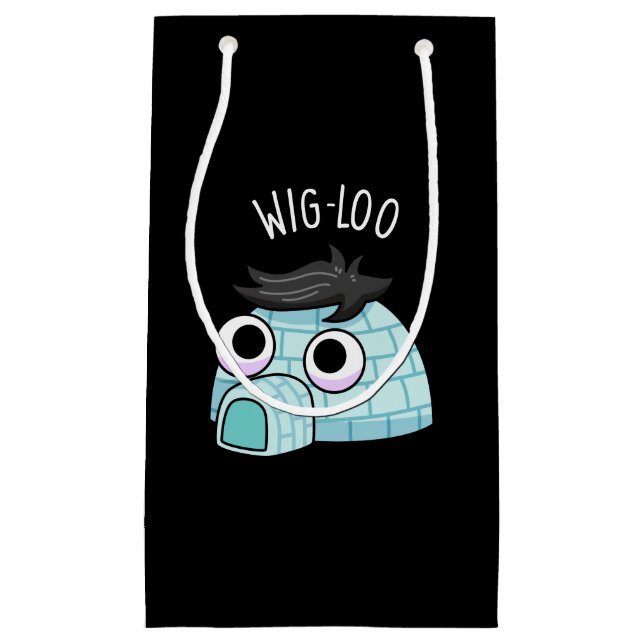 Sacola Para Presentes Pequena Igloo Engraçado Pun do Wig-loo com Fundo Escuro (Frente)