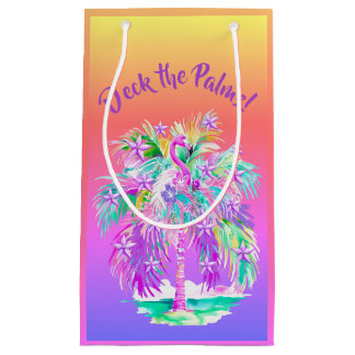 Sacola Para Presentes Pequena Ilha Tropical Flamingo Púrpura Rosa Personalizada