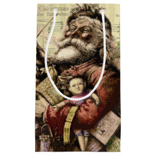 Sacola Para Presentes Pequena Ilustração de Papais noeis Clássicos