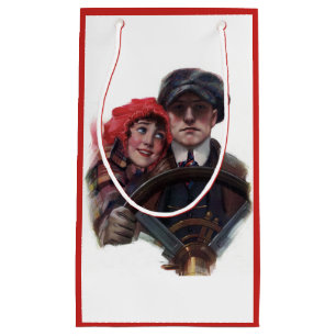 Sacola Para Presentes Pequena Ilustração romântica de inverno da safra clássica