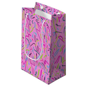 Sacola Para Presentes Pequena impressão de 80s Vintage em rosa