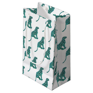 Sacola Para Presentes Pequena Impressão de Leopardo Negro e Teal