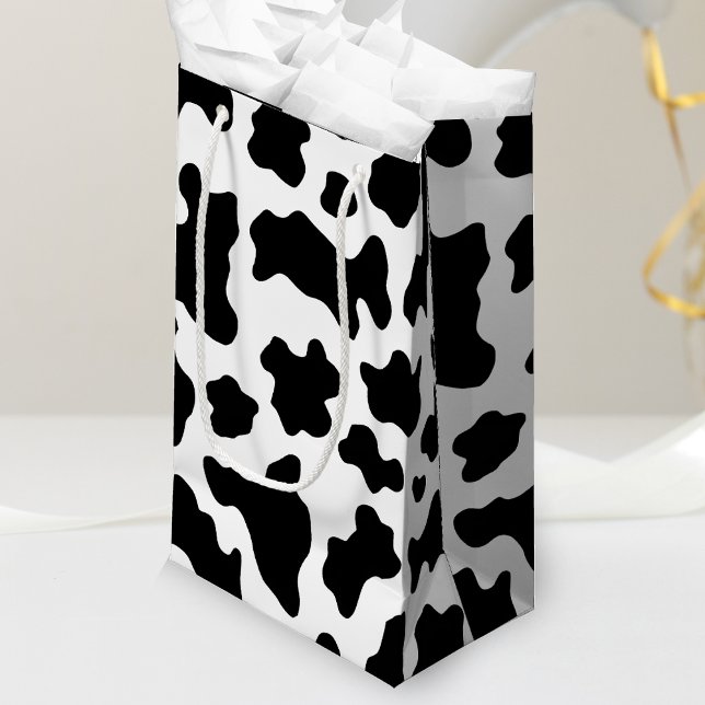 Sacola Para Presentes Pequena Impressão de Vaca Negra e Branca (cow print gift bag)