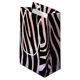 Sacola Para Presentes Pequena Impressão de Zebra Preta e Rosa
