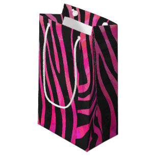 Sacola Para Presentes Pequena Impressão do rosa preto e quente da zebra