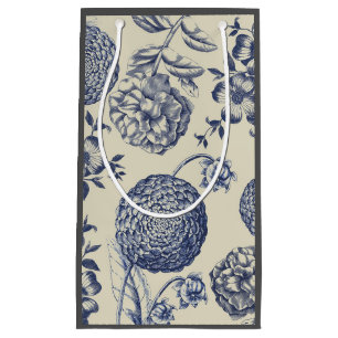 Sacola Para Presentes Pequena Impressão Flor Azul Antiquado Floral