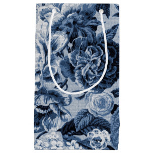 Sacola Para Presentes Pequena Indigo Blue Vintage Toile Floral No.1