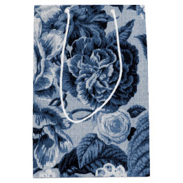 Sacola Para Presentes Pequena Indigo Blue Vintage Toile Floral No.1