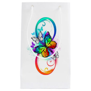 Sacola Para Presentes Pequena Infinidade brilhante com borboleta arco-íris