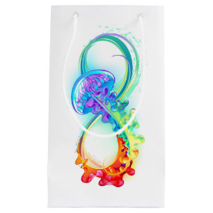 Sacola Para Presentes Pequena Infinidade com água-vivas do Arco-Íris