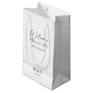 Sacola Para Presentes Pequena Iniciais Eucalyptus Wedding Favor White