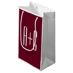 Sacola Para Presentes Pequena Iniciais Simples de Casais Branco e Borgonha