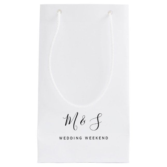 Sacola Para Presentes Pequena Iniciais Simples De Casal Fim De Semana De Casamen (Frente)
